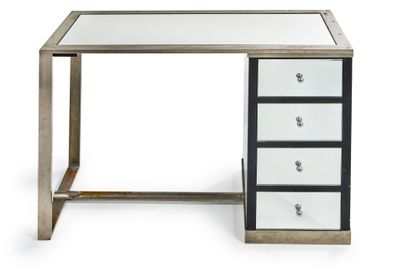 Jacques ADNET (1901 1984) Bureau moderniste en métal nickelé et miroir à caisson...