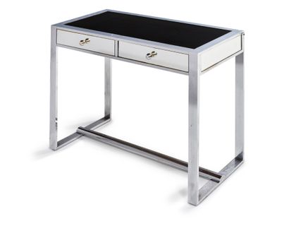 Jacques ADNET (1901 1984) Modernist desk in nickel-plated metal opening in the waist...