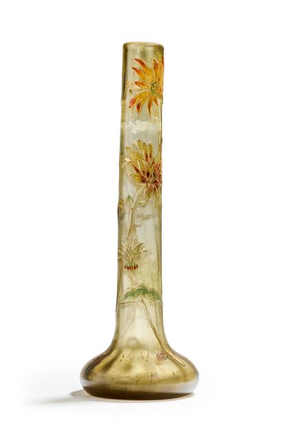 Emile GALLE (1846-1904) Vase soliflore en verre doublé à décor dégagé à l 'acide...