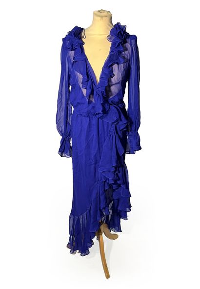 Yves Saint-laurent Paris. Robe bleue à froufrous...