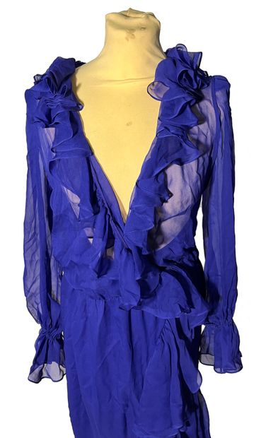 null Yves Saint-laurent Paris. Robe bleue à froufrous taille 40