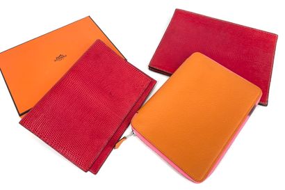 null Hermès - Three leather agenda holders. One in a box (wear and tear)