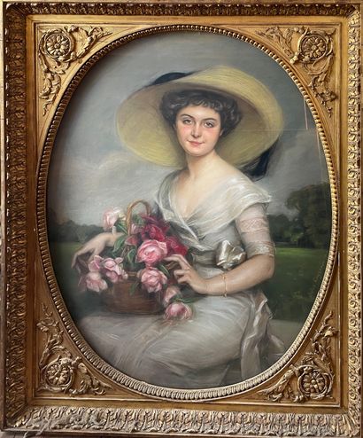  Jules CAYRON (1868-1940) 
Portrait d’élégante 
Pastel signé et daté 1911 
111 x...