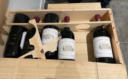 null 5 bottles CHATEAU MARGAUX 2008. Original wooden case (opened and broken).