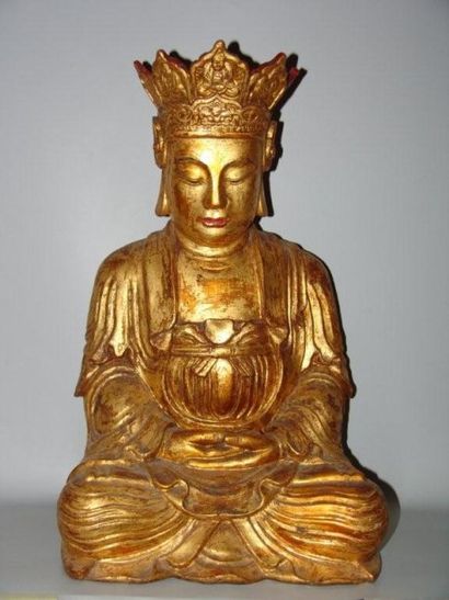 T'SING ( XIXe siècle ) Bodhisattva assis en méditation « Dhyâna-mudra ». Il porte...