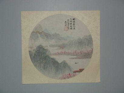 T'SING ( XXe siècle ) Deux gouaches représentant des fleurs et un paysage.