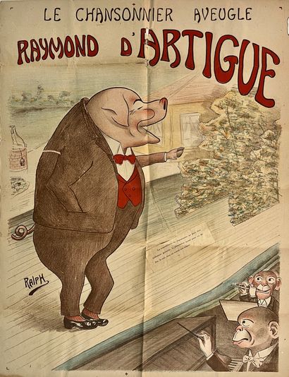 RALPH Le Chansonnier aveugle Raymond d'Artigue. Circa 1900. 2 affiches lithographiques....