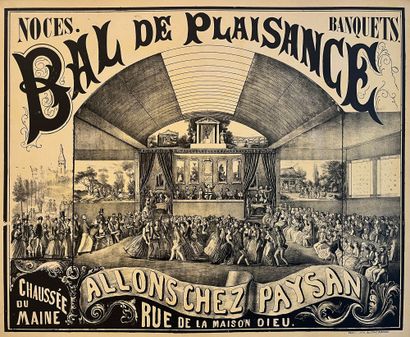 ANONYME Noces, Banquets, Bal de Plaisance. Allons chez Paysan. 1890. Affiche lithographique....