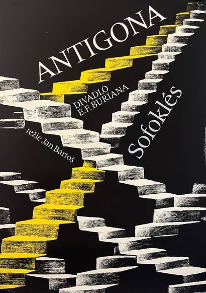 MISEK Théâtre. Antigone. Sophocle. Réalisée par Jan Bartos. Affiche tchèque. Sérigraphie...