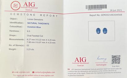 null Pair of oval tanzanites weighing 3.23 cts total. Accompanied by an AIG cert...