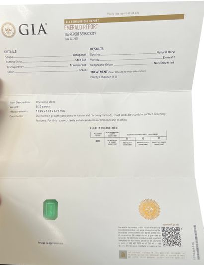 null Rectangular emerald with cut sides weighing 5.13 cts.Accompanied by a GIA certificate...