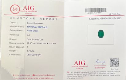 null Oval emerald weighing 4.73 cts. (Accompanied by an AIG certificate indicating...