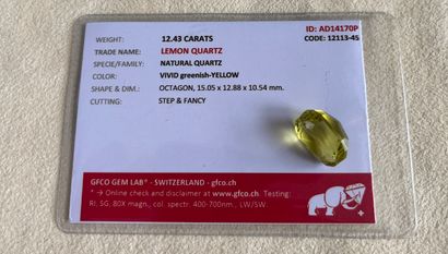 null Quartz lemon pesant 12.42 cts - Provenance probable BRESIL - Non Chauffe - Non...
