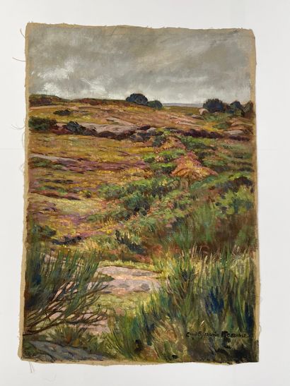 null "Landscape" - Emile Marie Beaume 

Oil on canvas without stretcher (cut out),...