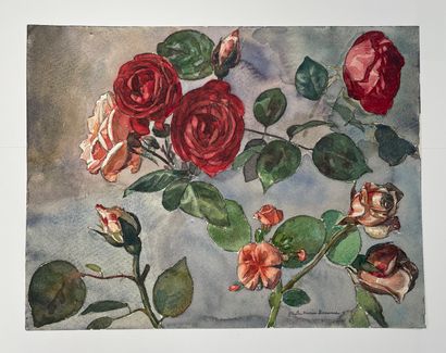 null "Roses" - Emile Marie Beaume 

Watercolor on Canson paper, signed in the lower...