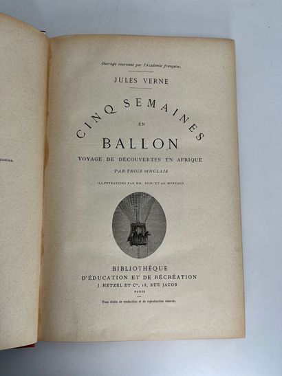 Jules Verne. # Five weeks in a balloon.
Ill. by Riou and de Montaut. Paris, Bibliothèque...