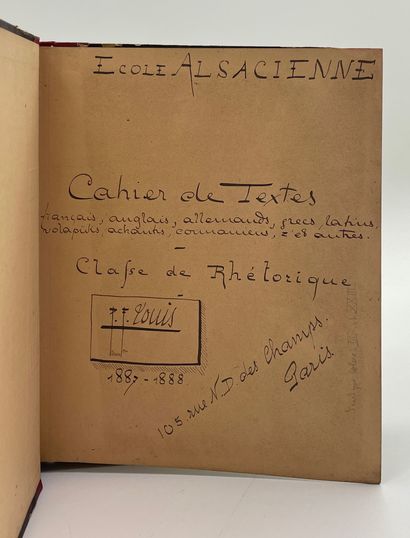 LOUYS Pierre Cahier de textes français, anglais, allemands, grecs, latins, volapüks,...