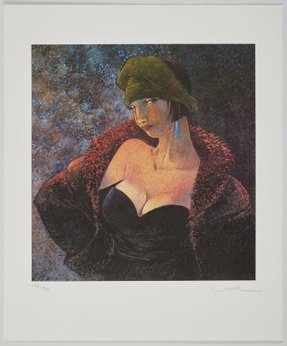 Loisel * Sérigraphie/Offset : Femme au manteau ouvert (60 x 50 cm) signée. Proche...