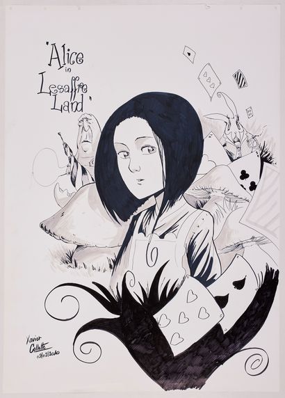 Xavier Collette * 巨大的奉献。表现《爱丽丝梦游仙境》的特别大画（64 x 90厘米），是在2010年为印刷商Lesaffre制作的。