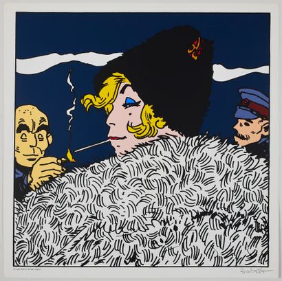 Hugo Pratt * Sérigraphie/Offset : Femme à la cigarette (50 x 50 cm) signée. Proche...