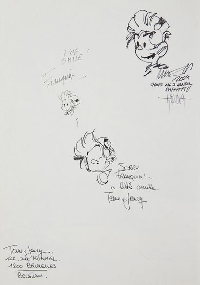 Franquin/Janry/Munuera * 一套3个献礼：《斯皮鲁和方塔西奥的4次冒险》（1977年），附有三位艺术家的斯皮鲁画作。状况良好。在同一本画册...
