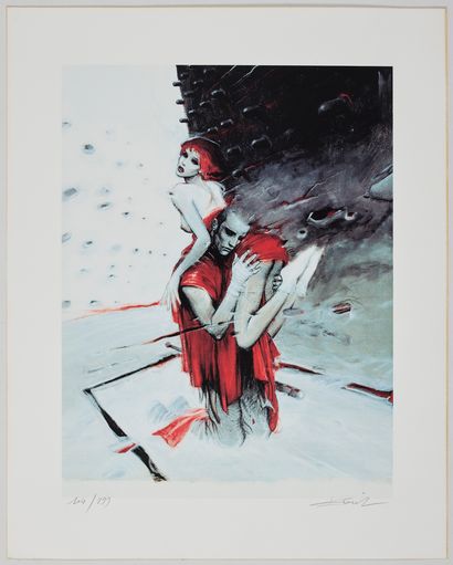 Bilal * Sérigraphie/Offset : Couple en rouge (40 x 50 cm) signée. Très très bon ...