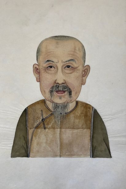 CHINE - XIXe siècle Ensemble de cinquante-deux portraits de mandarins et leurs femmes,...