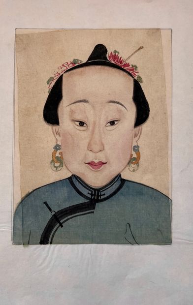 CHINE - XIXe siècle Ensemble de cinquante-deux portraits de mandarins et leurs femmes,...