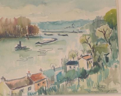 Jacques BOUYSSOU (1926-1997) «La Seine» Aquarelle, signée en bas à droite et située....