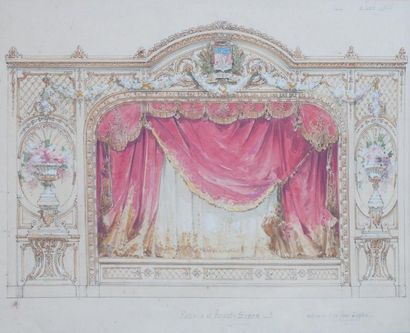 Alfred Léon LEMEUNIER (1844-1908) «Suite de trois projets de rideau de scène» Aquarelle...