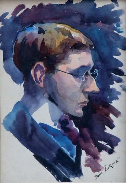 Pierre Albert LEROUX (1890-1959) «Portrait d'homme de profil à droite» Aquarelle...
