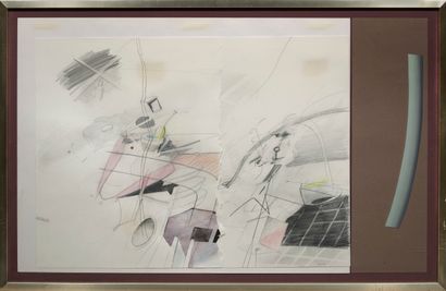 TYSBLAT Michel (1936-2013) Composotion / Black pencil, colored pencil, watercolor...
