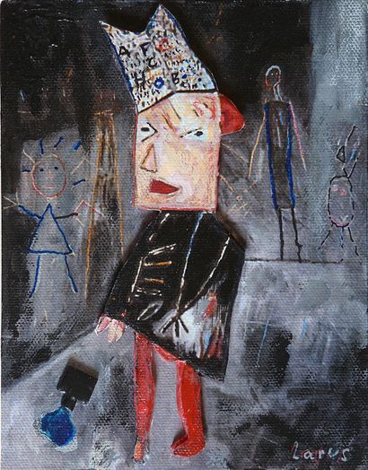 LARUS Eliane Le bonnet d'âne / Acrylic on canvas with character in relief / Signed...