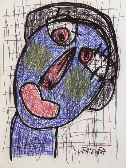 PHILIPPOT Renaud Untitled / Felt pen and ballpoint pen on paper / Signed lower right...