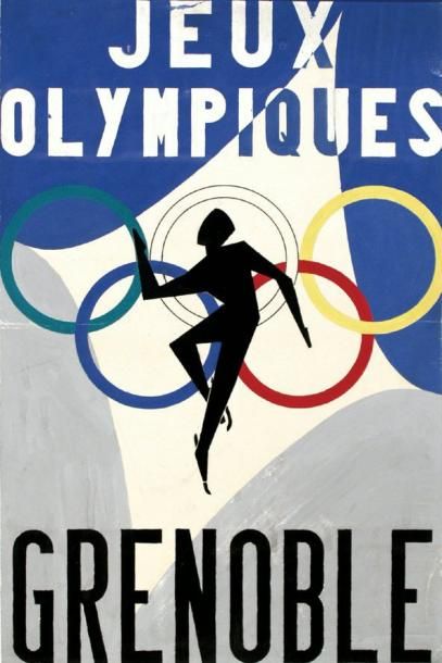 null GRENOBLE Jeux Olympiques Gouache/Gouach B.E. B + 50 x 33 cm