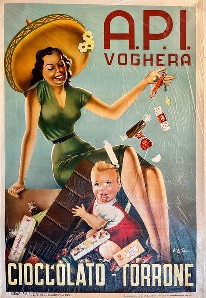 null DI LULLO. A.P.I. Voghera Cioccolato - Torrone. 1950. Affiche offset. Graf. S.A.I.L.E.A.,...