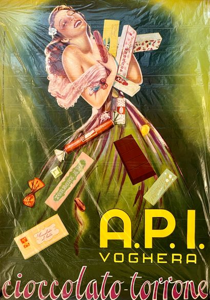 null ANONYME. A.P.I. Voghera Cioccolato - Torrone. 1955. Affiche offset. Giuntoli,...