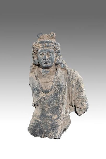 ART GRECO-BOUDDHIQUE DU GANDHARA (Ier - Vème siècle) Buste de Bodhisattva, les cheveux...