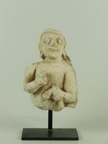 ART GRECO-BOUDDHIQUE DU GANDHARA (Ier - Vème siècle) Buste d'adorant. En stuc à rehauts...
