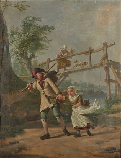 Ecole HOLLANDAISE, fin du XVIIIe siècle Shepherd pushing his flock
Man and his daughter...