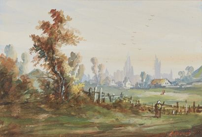 Eugène CICERI (1813-1890) Animated orchard
Gouache, signed lower right 11.5 x 15.5...