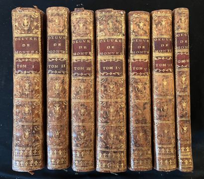 MONTESQUIEU OEuvres. Amsterdam, chez Merkus 1758. 7 volumes in-8 plein veau, dos...