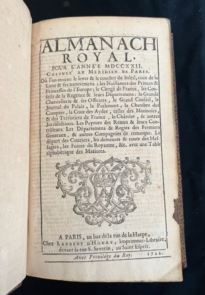 null [ALMANACH]
Almanach royal pour l'an MDCCXXII. Paris chez Laurent d'Houry au...