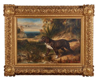 François Gabriel Guillaume LEPAULLE (1804-1886) Hunting Dog at a Stop in Front of...