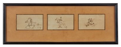 CRAFTY (1840-1906) Equestrian scene
Suite of three feathers in the same frame 6,5...