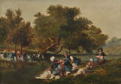 Edmé-Emile LABORNE (1837-1913) The washerwomen
Oil on canvas unsigned
27 x 38 cm