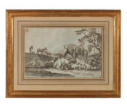 Ecole FRANÇAISE, XVIIIème siècle Pastoral
Ink and bistre wash
21 x 31 cm at sigh...