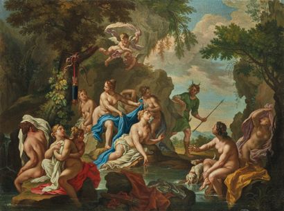 Girolamo PESCI (Rome 1679/84 - 1759) Diana surprised by Actaeon
Canvas, signed and...