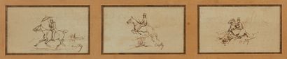 CRAFTY (1840-1906) Equestrian scene
Suite of three feathers in the same frame 6,5...