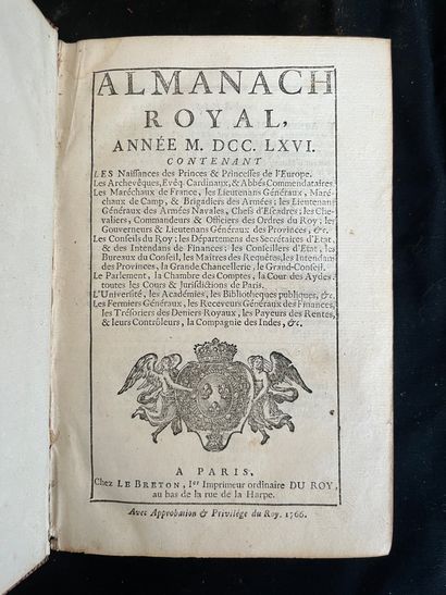 null [ALMANACH]
Almanach royal pour l'an MDCCLXVI. Paris, chez Le Breton rue de la...